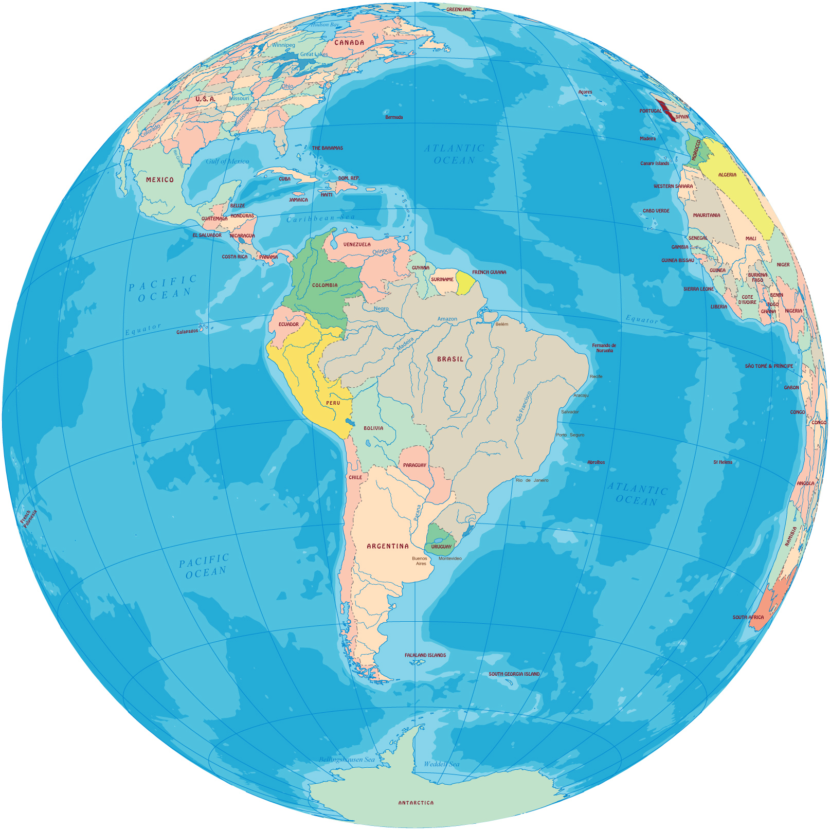 South America globe